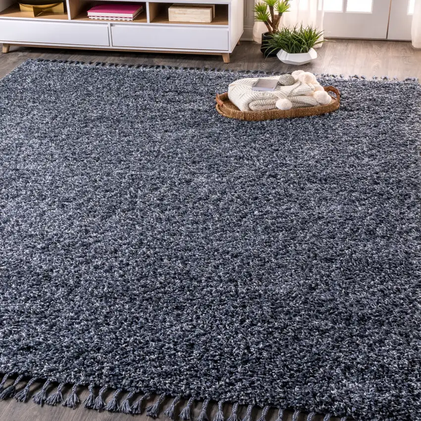 Denim Blue Area Rug With Fringe Photo 4