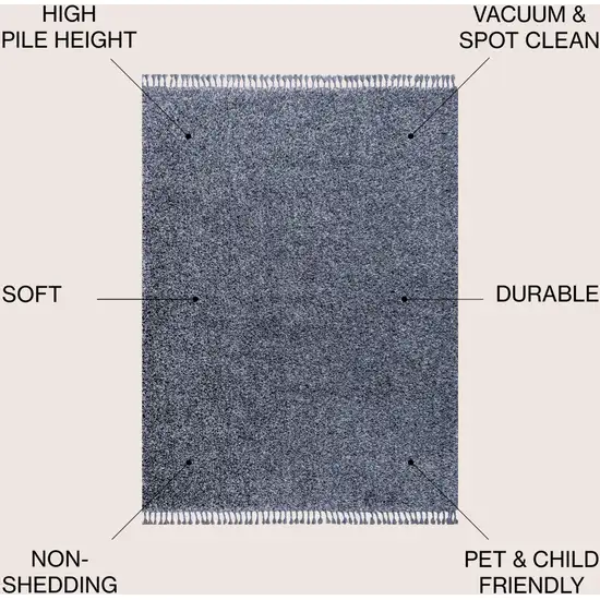 Denim Blue Area Rug With Fringe Photo 7