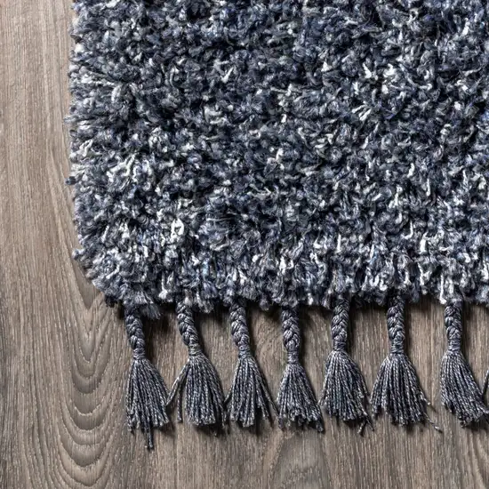 Denim Blue Area Rug With Fringe Photo 7