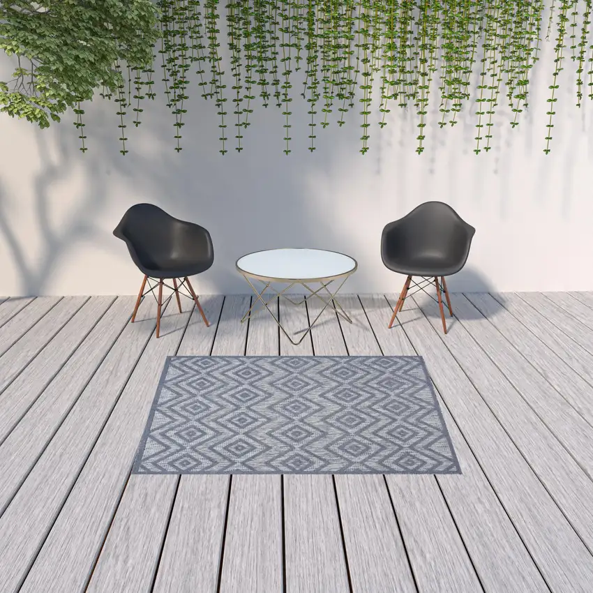 Denim Blue Argyle Indoor Outdoor Area Rug Photo 2