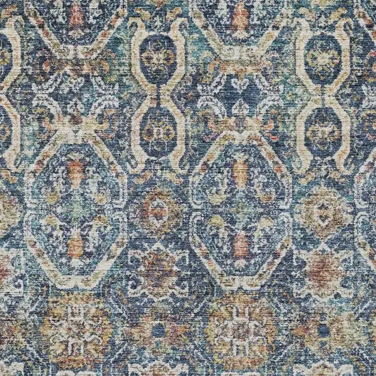 Denim Blue Beige And Brown Floral Washable Indoor Outdoor Area Rug Photo 7