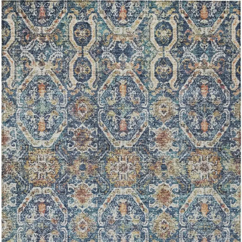 Denim Blue Beige And Brown Floral Washable Indoor Outdoor Area Rug Photo 7