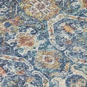 Photo of Denim Blue Beige And Brown Floral Washable Indoor Outdoor Area Rug