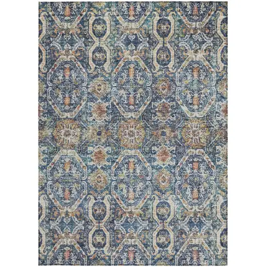 Denim Blue Beige And Brown Floral Washable Indoor Outdoor Area Rug Photo 8
