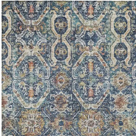 Denim Blue Beige And Brown Floral Washable Indoor Outdoor Area Rug Photo 7
