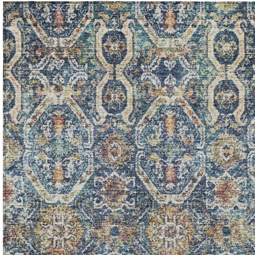 Denim Blue Beige And Brown Floral Washable Indoor Outdoor Area Rug Photo 7