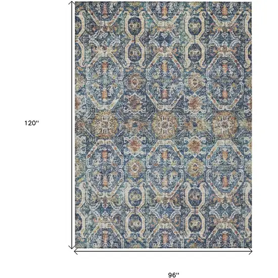 Denim Blue Beige And Brown Floral Washable Indoor Outdoor Area Rug Photo 3