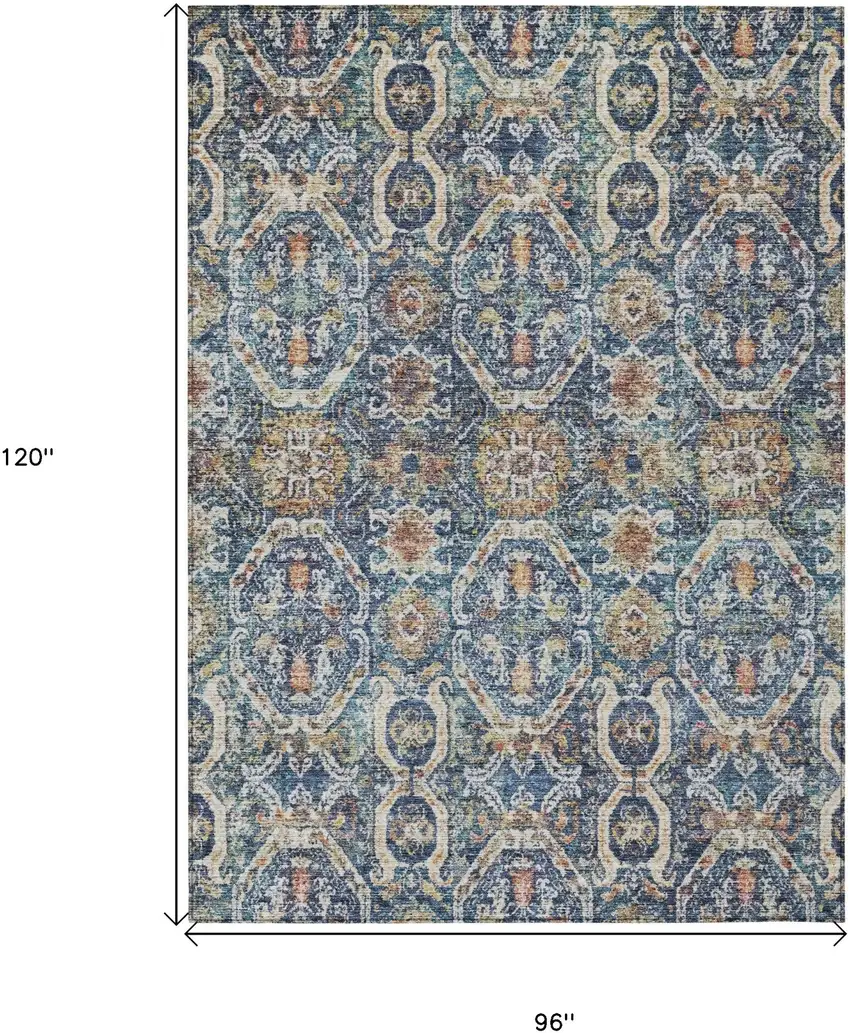 Denim Blue Beige And Brown Floral Washable Indoor Outdoor Area Rug Photo 3