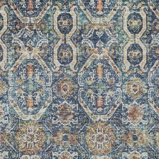 Denim Blue Beige And Brown Floral Washable Indoor Outdoor Area Rug Photo 7