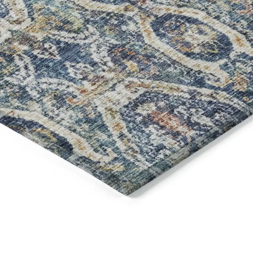 Denim Blue Beige And Brown Floral Washable Indoor Outdoor Area Rug Photo 5