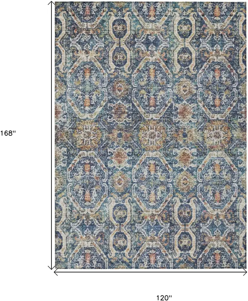 Denim Blue Beige And Brown Floral Washable Indoor Outdoor Area Rug Photo 3