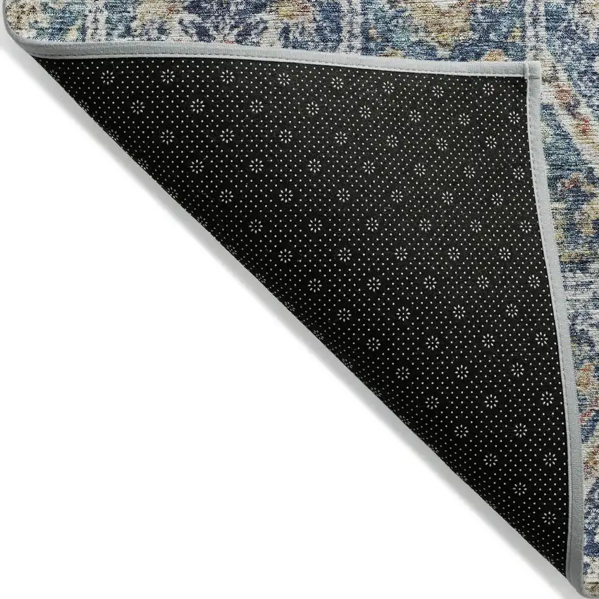Denim Blue Beige And Brown Floral Washable Indoor Outdoor Area Rug Photo 4