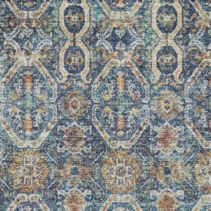 Denim Blue Beige And Brown Floral Washable Indoor Outdoor Area Rug Photo 7