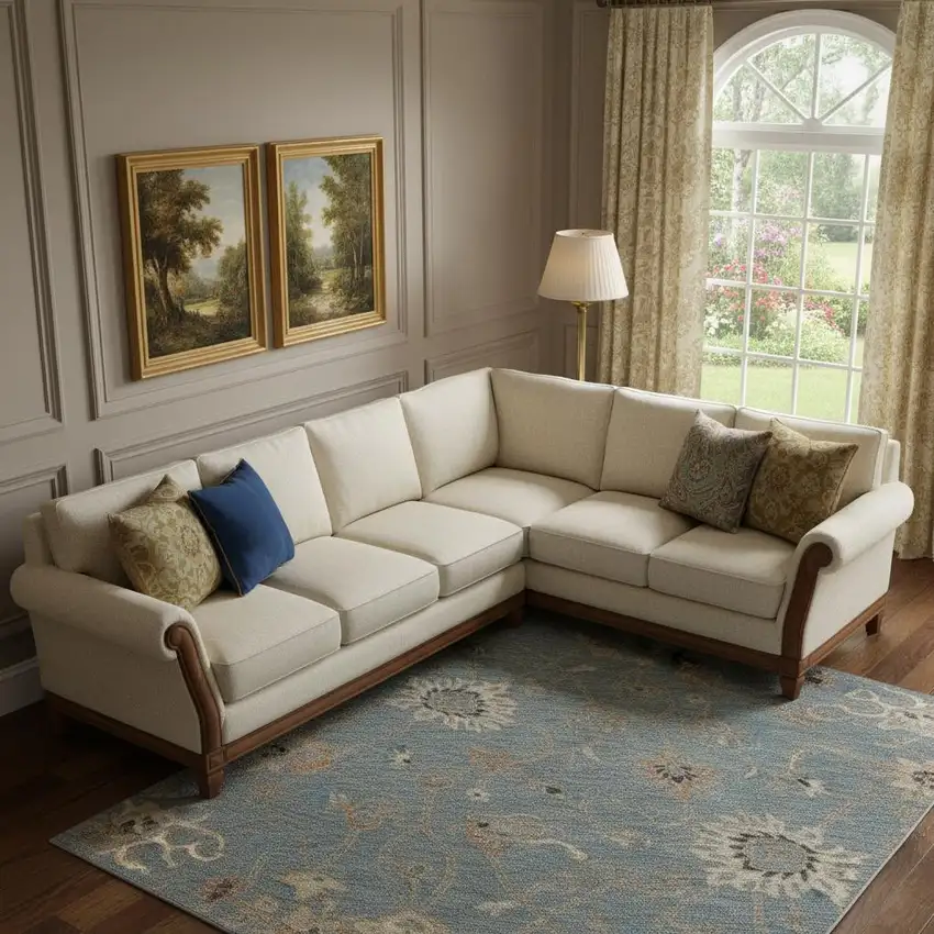 Denim Blue Beige And Copper Floral Washable Area Rug With UV Protection Photo 2