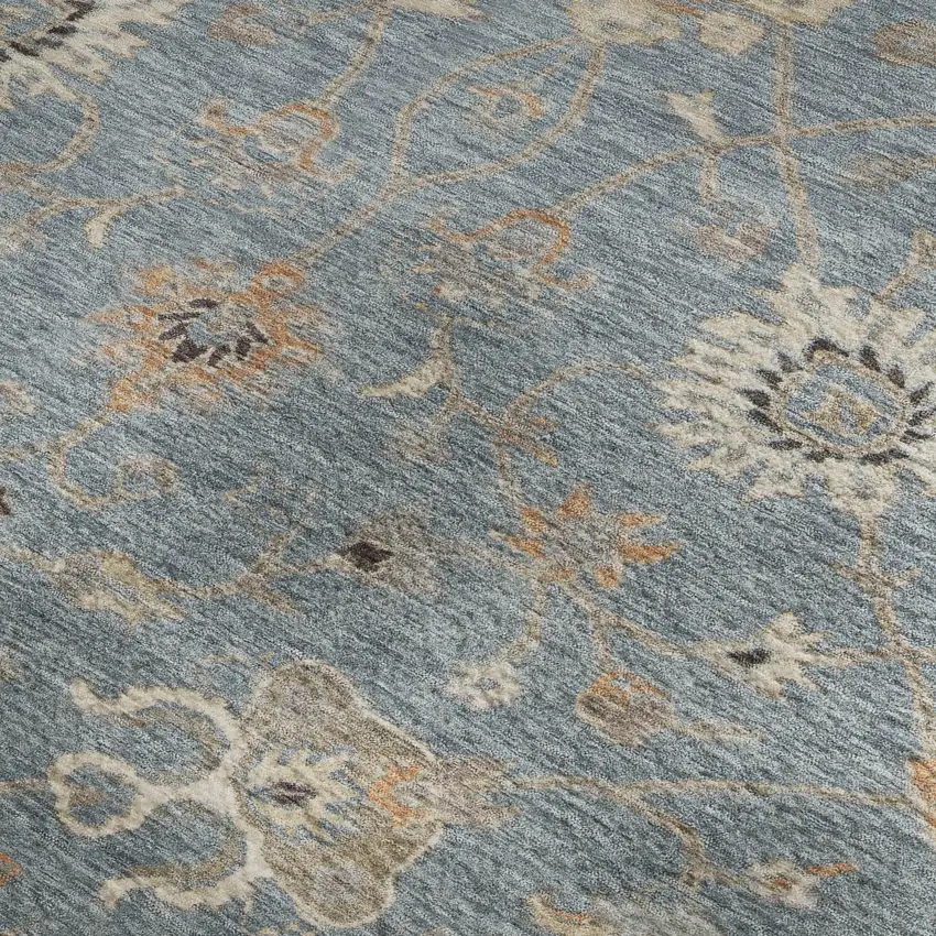 Denim Blue Beige And Copper Floral Washable Area Rug With UV Protection Photo 3