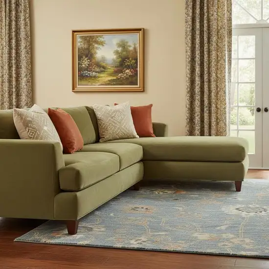 Denim Blue Beige And Copper Floral Washable Area Rug With UV Protection Photo 2