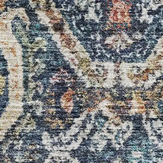 Denim Blue Beige And Copper Medallion Washable Area Rug With UV Protection Photo 4
