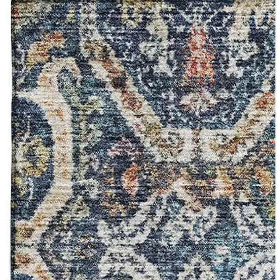 Denim Blue Beige And Copper Medallion Washable Area Rug With UV Protection Photo 5