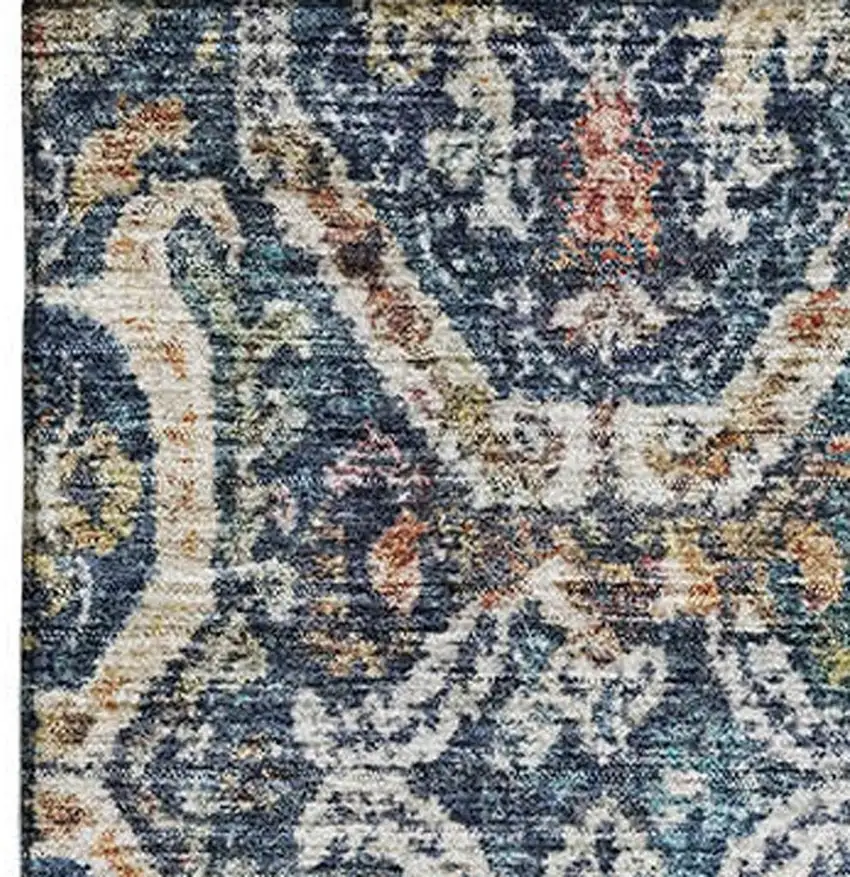 Denim Blue Beige And Copper Medallion Washable Area Rug With UV Protection Photo 5