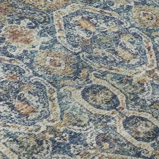 Denim Blue Beige And Copper Medallion Washable Area Rug With UV Protection Photo 1
