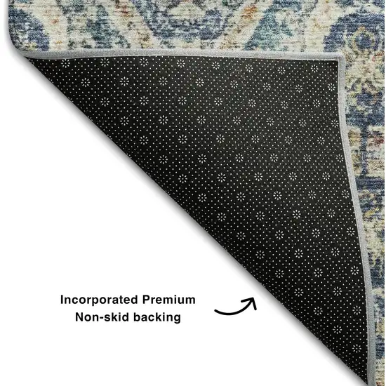 Denim Blue Beige And Copper Medallion Washable Area Rug With UV Protection Photo 7