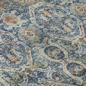 Photo of Denim Blue Beige And Copper Medallion Washable Area Rug With UV Protection