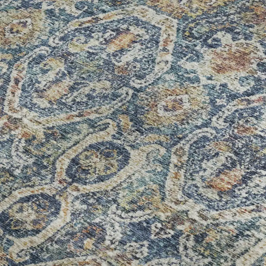 Denim Blue Beige And Copper Medallion Washable Area Rug With UV Protection Photo 3