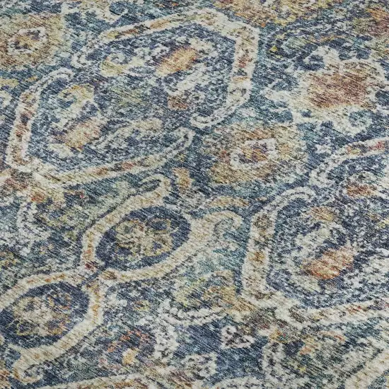 Denim Blue Beige And Copper Medallion Washable Area Rug With UV Protection Photo 3