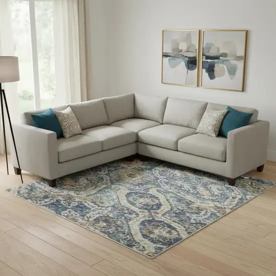 Denim Blue Beige And Copper Medallion Washable Area Rug With UV Protection Photo 2