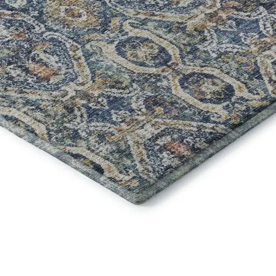 Denim Blue Beige And Copper Medallion Washable Area Rug With UV Protection Photo 8