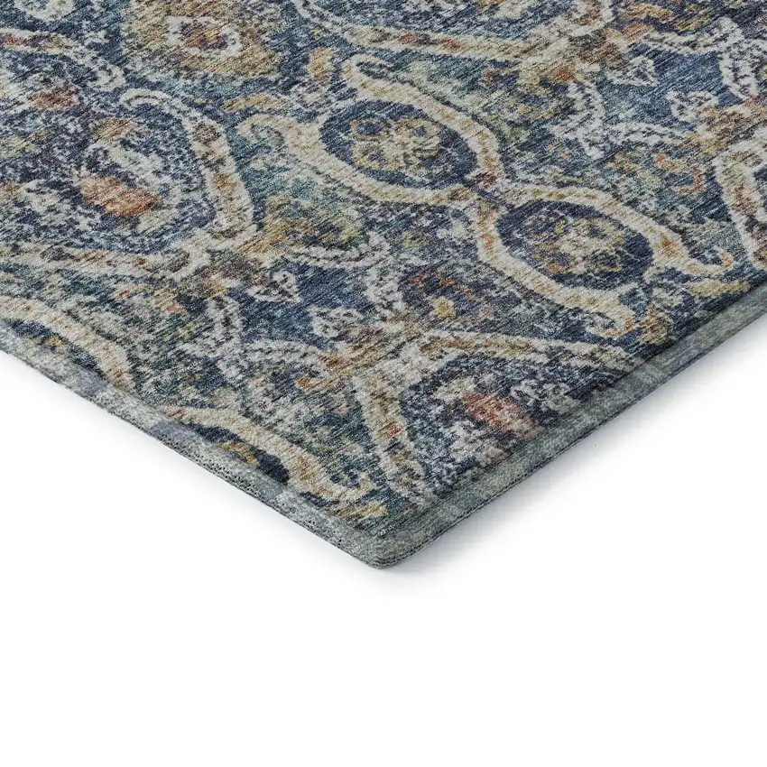 Denim Blue Beige And Copper Medallion Washable Area Rug With UV Protection Photo 8