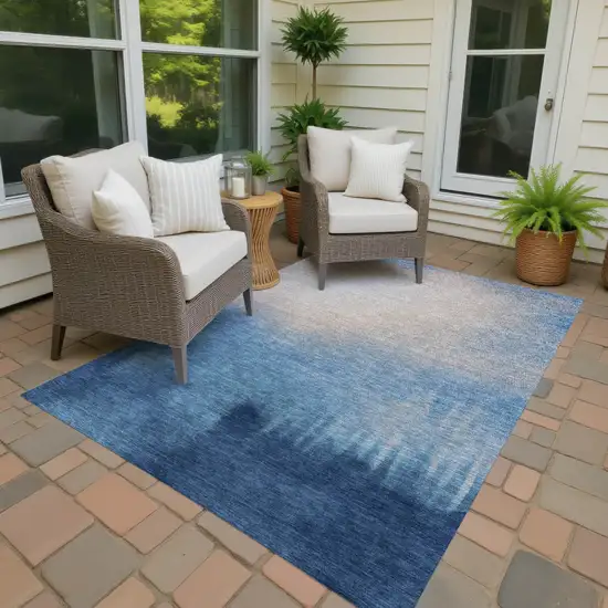 Denim Blue Beige And Cream Abstract Washable Indoor Outdoor Area Rug Photo 2