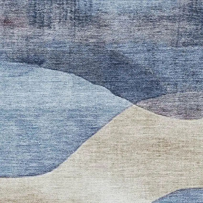 Denim Blue Beige And Eggplant Abstract Washable Area Rug With UV Protection Photo 3