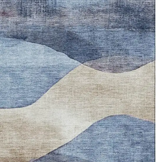 Denim Blue Beige And Eggplant Abstract Washable Area Rug With UV Protection Photo 4