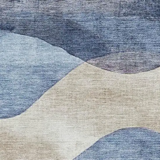 Denim Blue Beige And Eggplant Abstract Washable Area Rug With UV Protection Photo 3