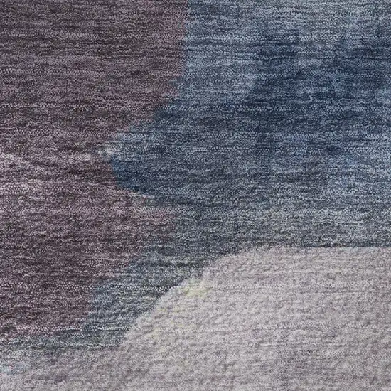 Denim Blue Beige And Eggplant Abstract Washable Area Rug With UV Protection Photo 8