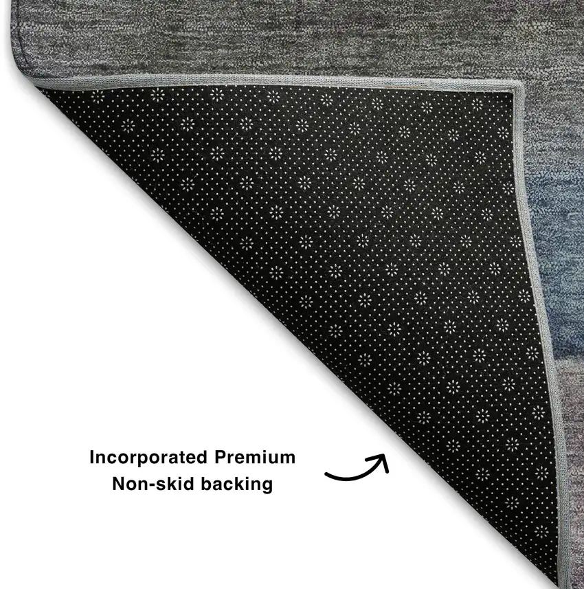 Denim Blue Beige And Eggplant Abstract Washable Area Rug With UV Protection Photo 7