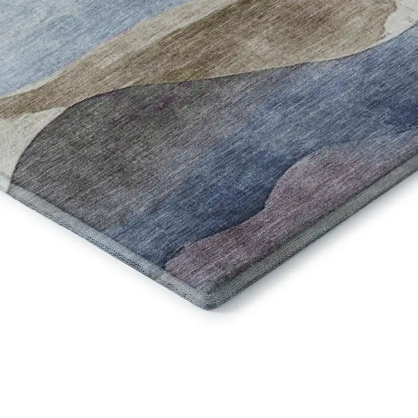 Denim Blue Beige And Eggplant Abstract Washable Area Rug With UV Protection Photo 7