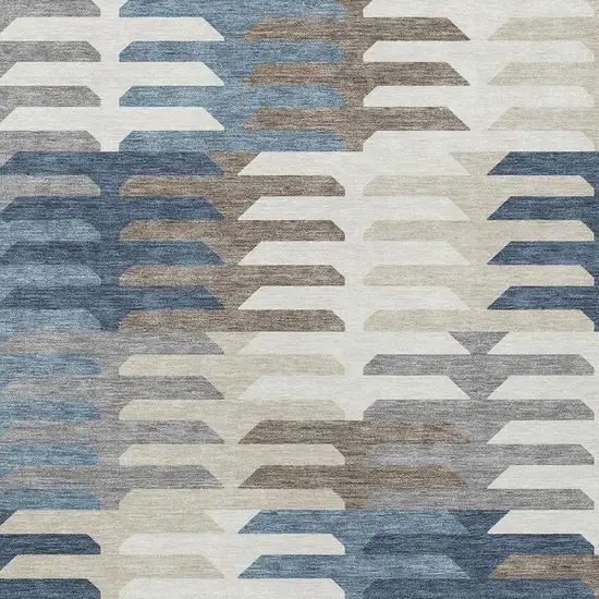 Denim Blue Beige And Ivory Geometric Washable Indoor Outdoor Area Rug Photo 7