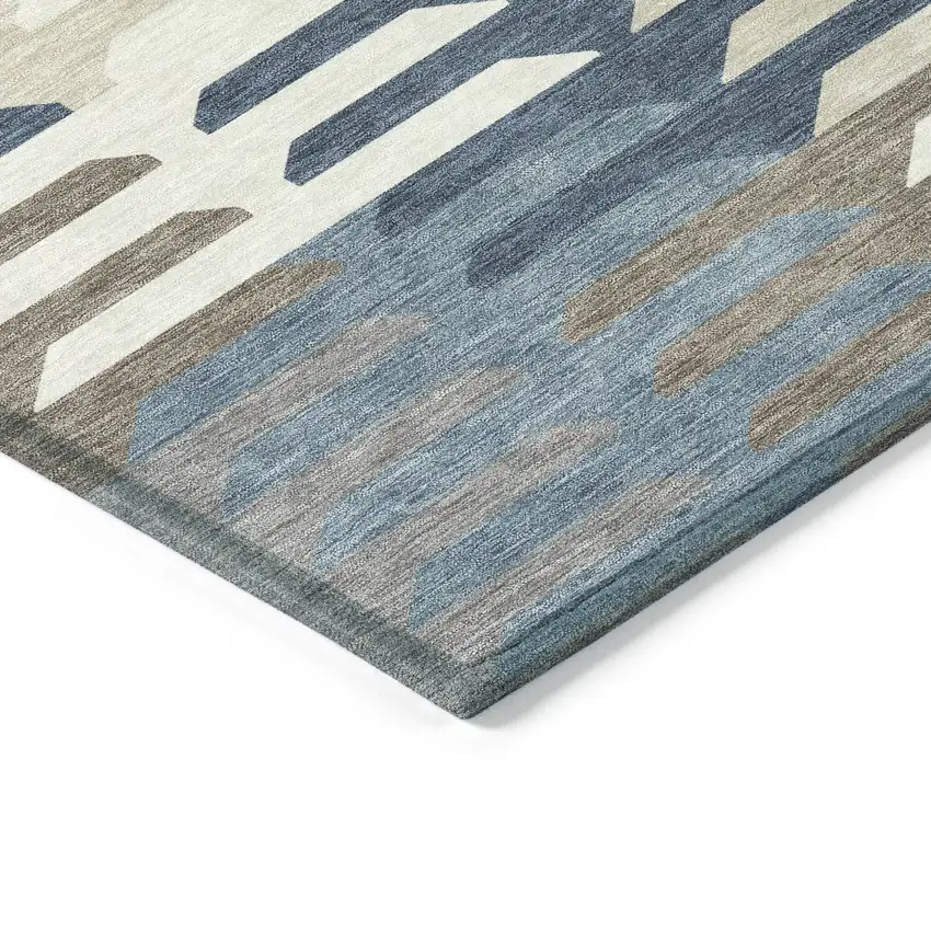 Denim Blue Beige And Ivory Geometric Washable Indoor Outdoor Area Rug Photo 6