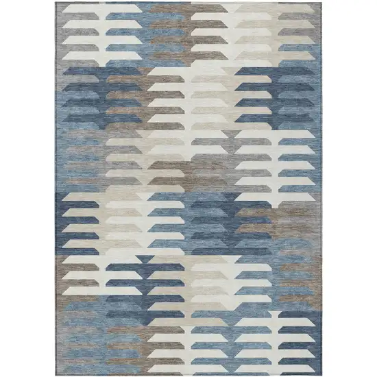 Denim Blue Beige And Ivory Geometric Washable Indoor Outdoor Area Rug Photo 2