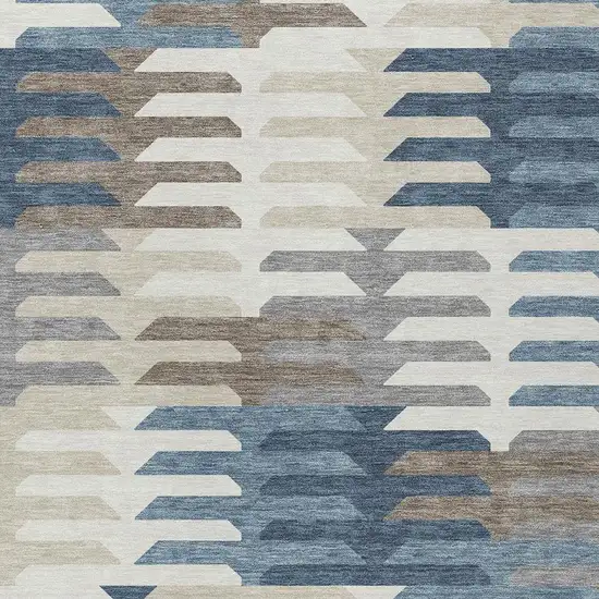 Denim Blue Beige And Ivory Geometric Washable Indoor Outdoor Area Rug Photo 7