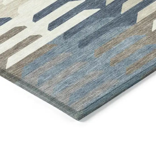 Denim Blue Beige And Ivory Geometric Washable Indoor Outdoor Area Rug Photo 6