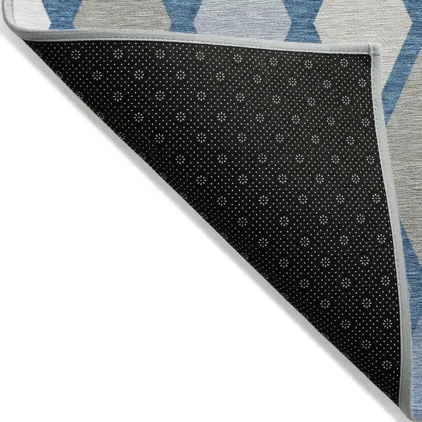 Denim Blue Beige And Ivory Geometric Washable Indoor Outdoor Area Rug Photo 4