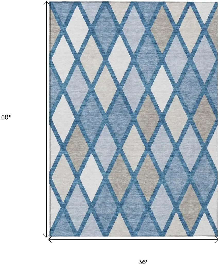 Denim Blue Beige And Ivory Geometric Washable Indoor Outdoor Area Rug Photo 3