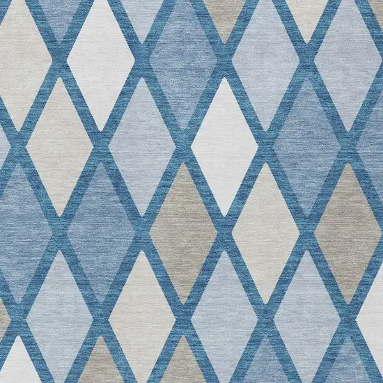 Denim Blue Beige And Ivory Geometric Washable Indoor Outdoor Area Rug Photo 6