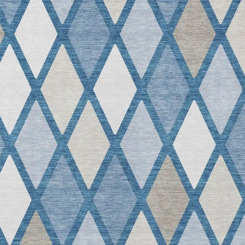 Denim Blue Beige And Ivory Geometric Washable Indoor Outdoor Area Rug Photo 6