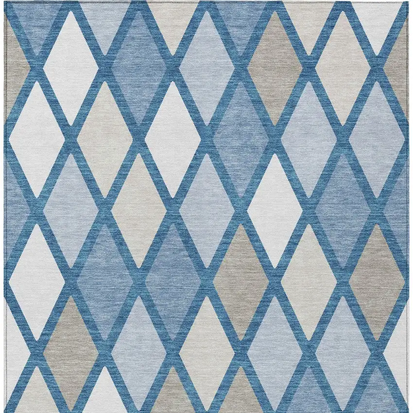 Denim Blue Beige And Ivory Geometric Washable Indoor Outdoor Area Rug Photo 7