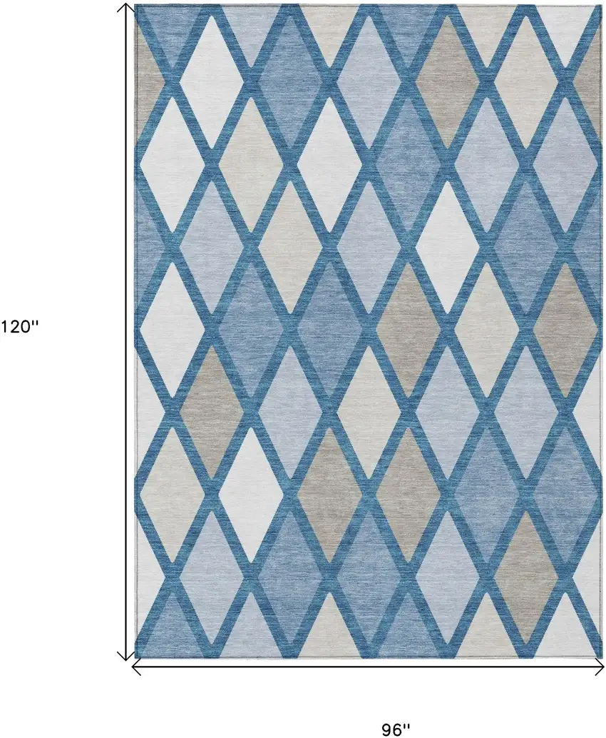 Denim Blue Beige And Ivory Geometric Washable Indoor Outdoor Area Rug Photo 3