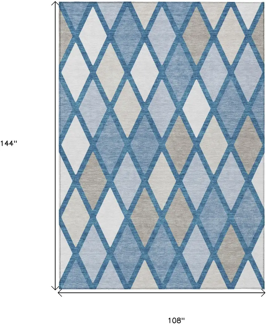Denim Blue Beige And Ivory Geometric Washable Indoor Outdoor Area Rug Photo 3